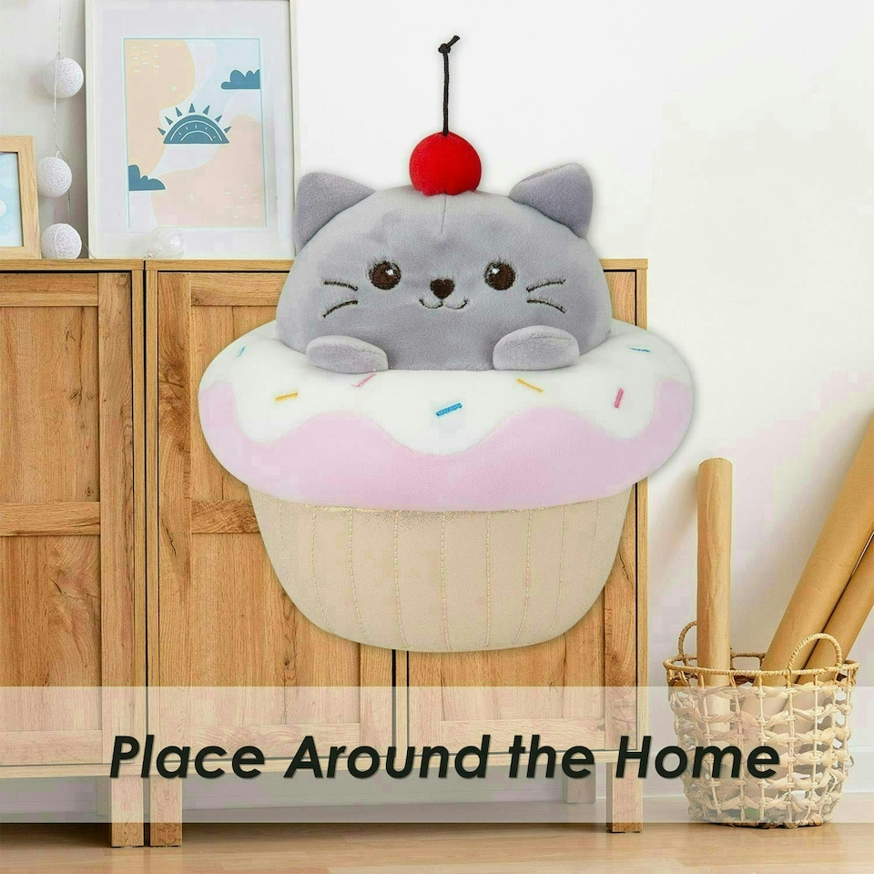 image 1 of Cat Cup Cake Soft Toy Cute Plushie Huggable Cuddly Stuffed Toy 20cm Pink
