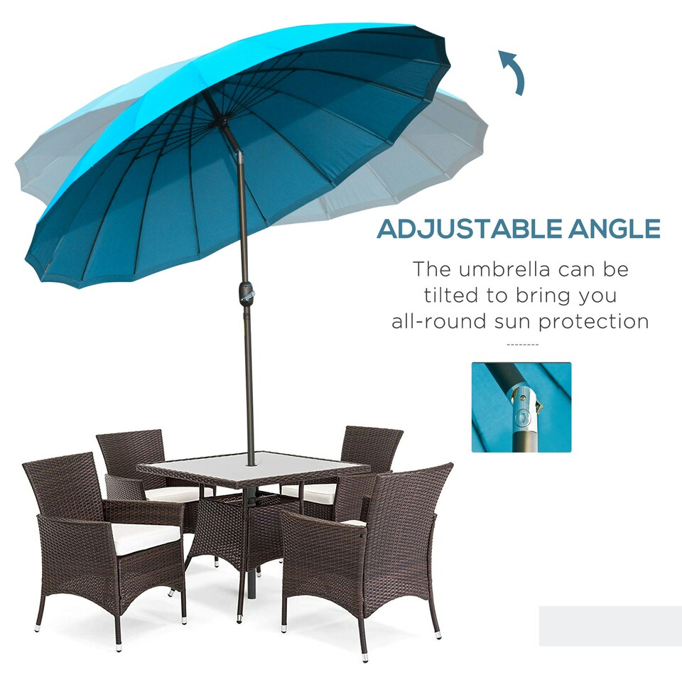 image 1 of Outsunny 2.5m Round Curved Adjustable Parasol Sun Umbrella Metal Pole Blue