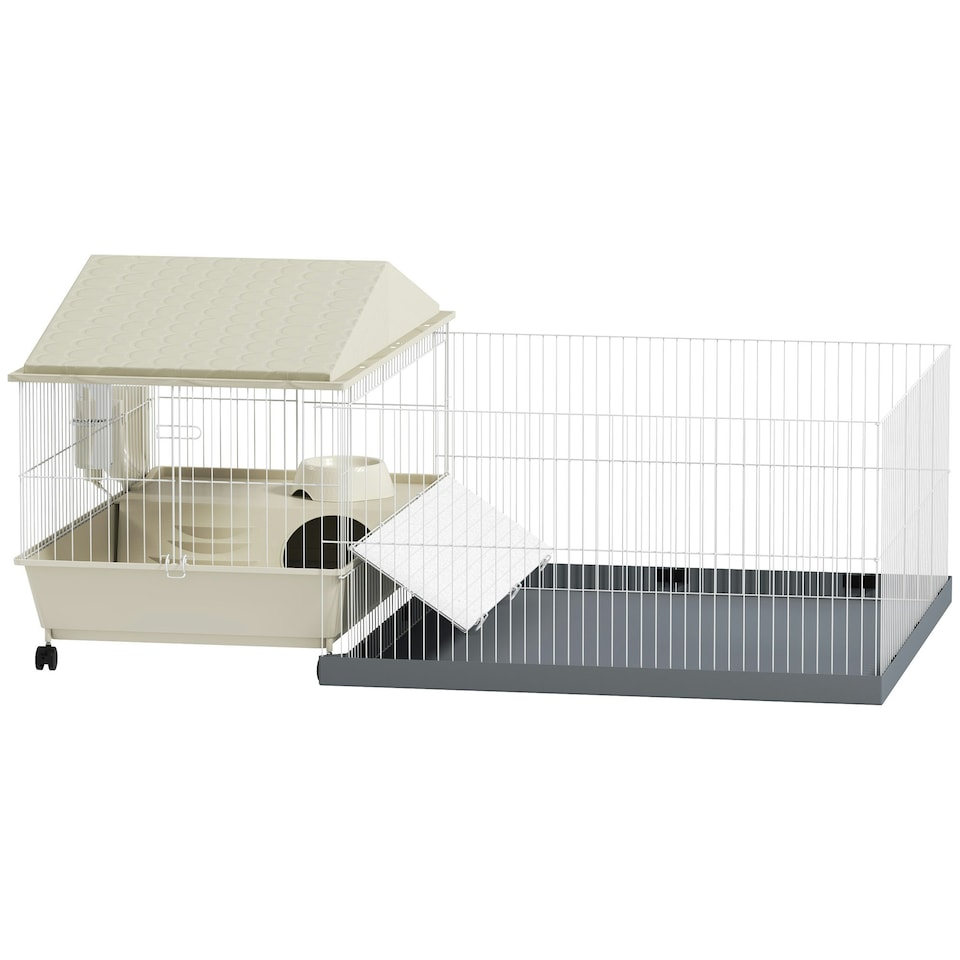 image 1 of PawHut Small Animal Cage, Guinea Pig Cage with Removable Pet Playpen, Beige