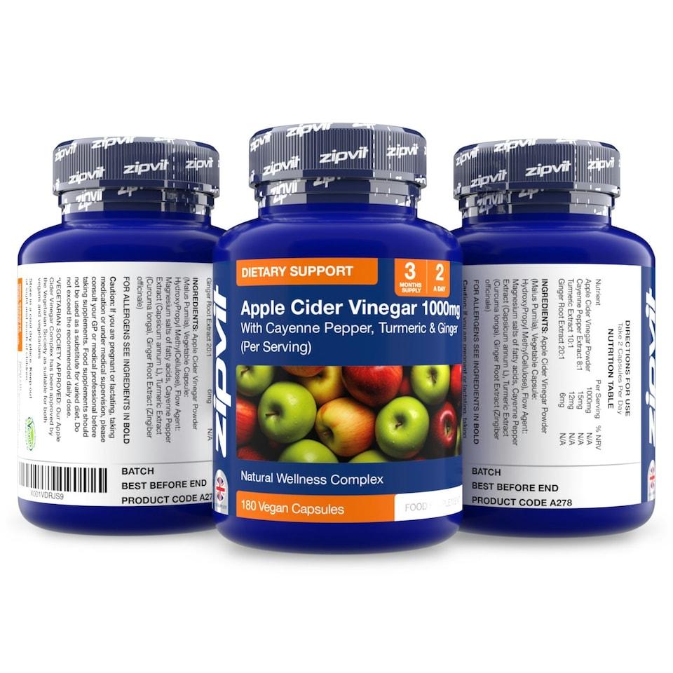 image 1 of Zipvit Apple Cider Vinegar Complex – Natural Digestion Support, 180 Vegan Capsules, 3-Month Supply