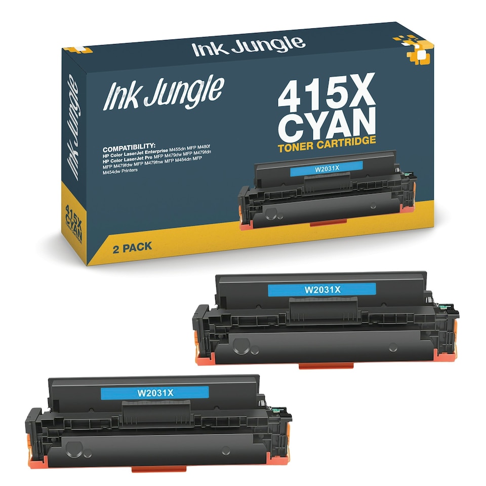 image 1 of 2x Compatible HP 415X Cyan Toner Cartridges Blue