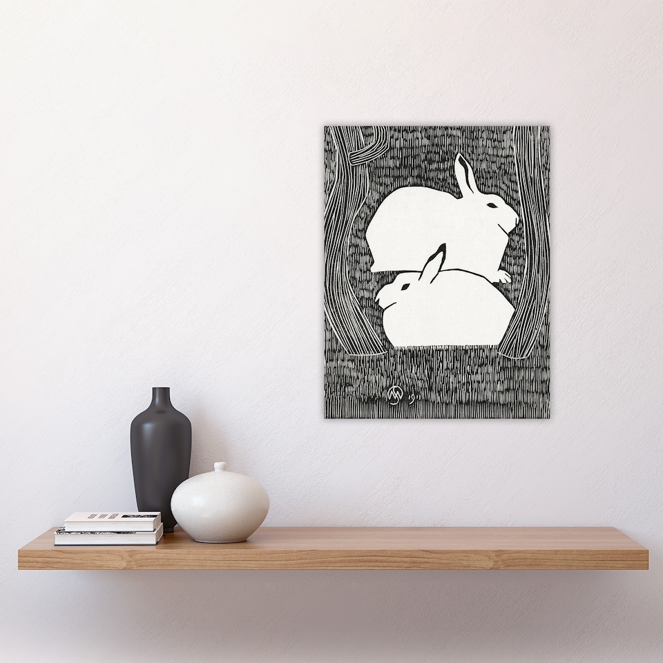 image 1 of Two Stylised Snow Hares Samuel J De Mesquita Wall Art Poster Print 12X16"