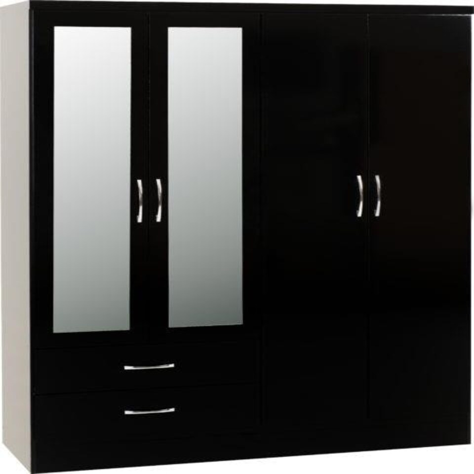 image 1 of Nevada 4 Door Wardrobe 4 Piece Bedroom Set Black