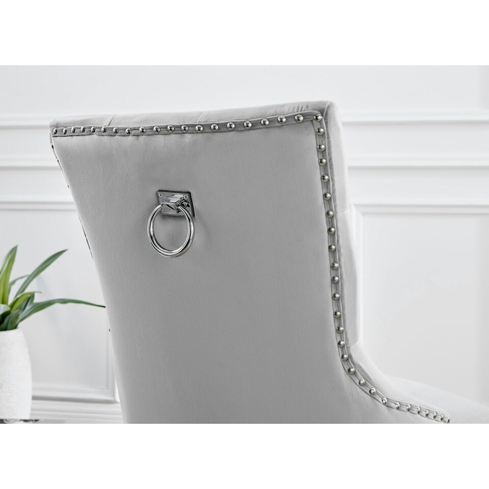 image 1 of Furniturebox 2x Belgravia Grey Velvet Scoop Knockerback Dining Chairs