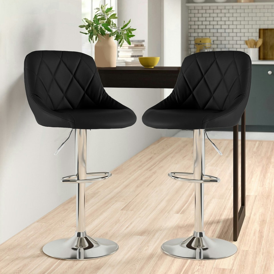 image 1 of Set of Two Madrid Black Faux Leather Bar Stool
