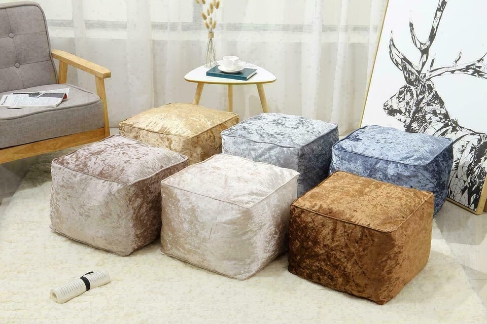 image 1 of Red Crushed Velvet Bean Bag Pouffe Foot Rest