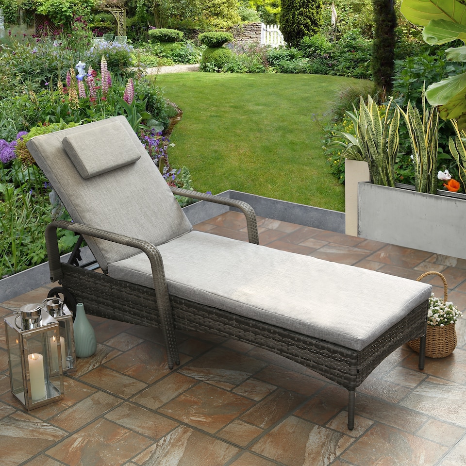 image 1 of VENTURA Rattan Sun Lounger with Adjustable Recline | Grey | Grey | One Size