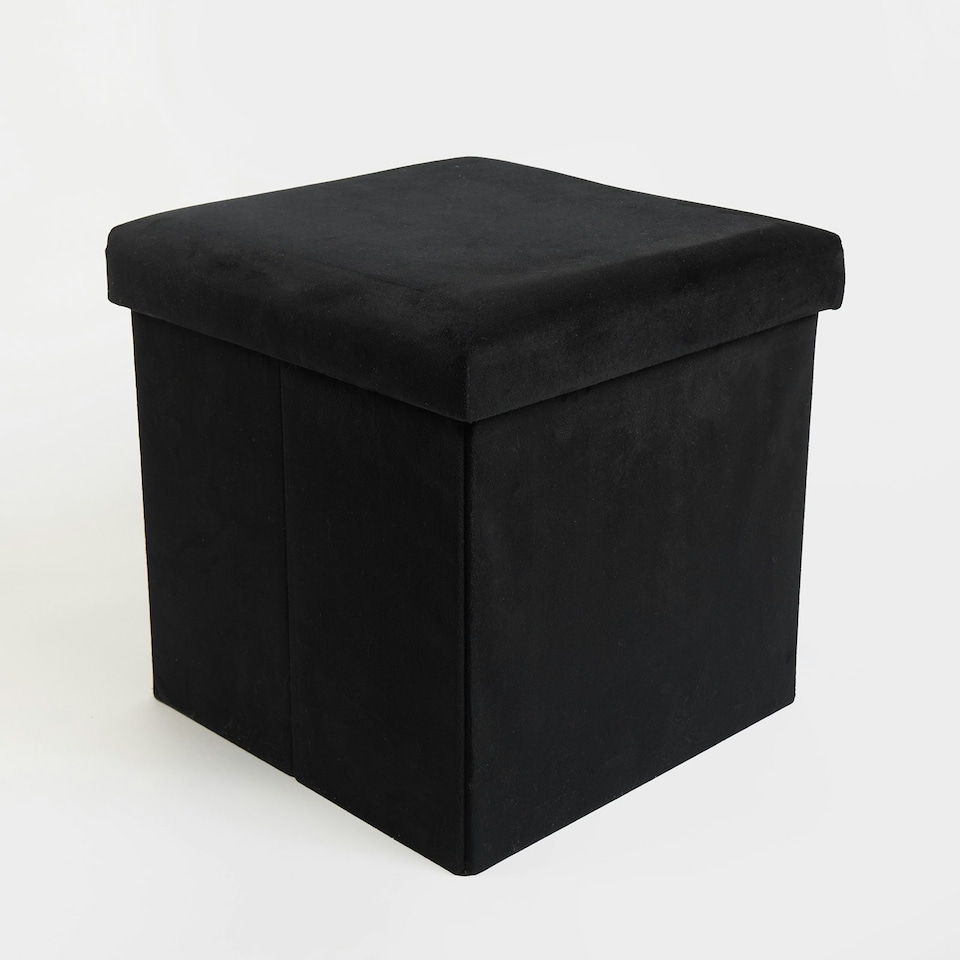 image 1 of OHS Matte Velvet Soft Foldable Cube Footstool Seat Storage Organiser Ottoman Black