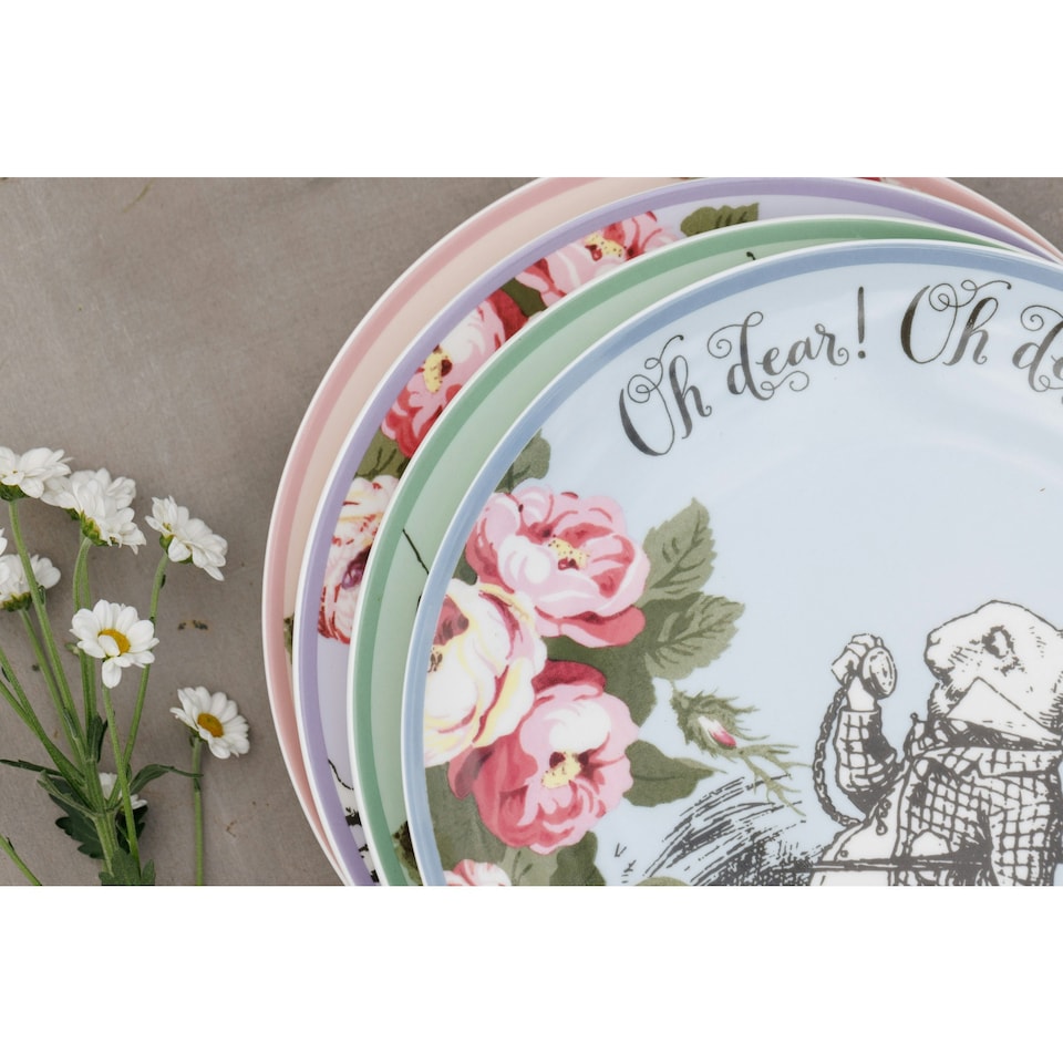 image 1 of Mikasa Alice in Wonderland Side Plate Set Bone China 21cm Set of 4 | Multi