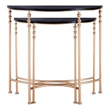 Interiors by Premier Set of Two Half Round Console Tables, Boutique Style Rose Gold Accent Tables with Matte Black MDF Top