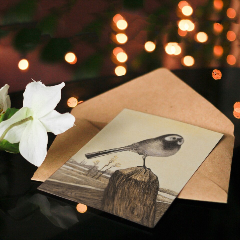 image 1 of Theo van Hoytema Art Card Wagtail Bird Perched on Pole