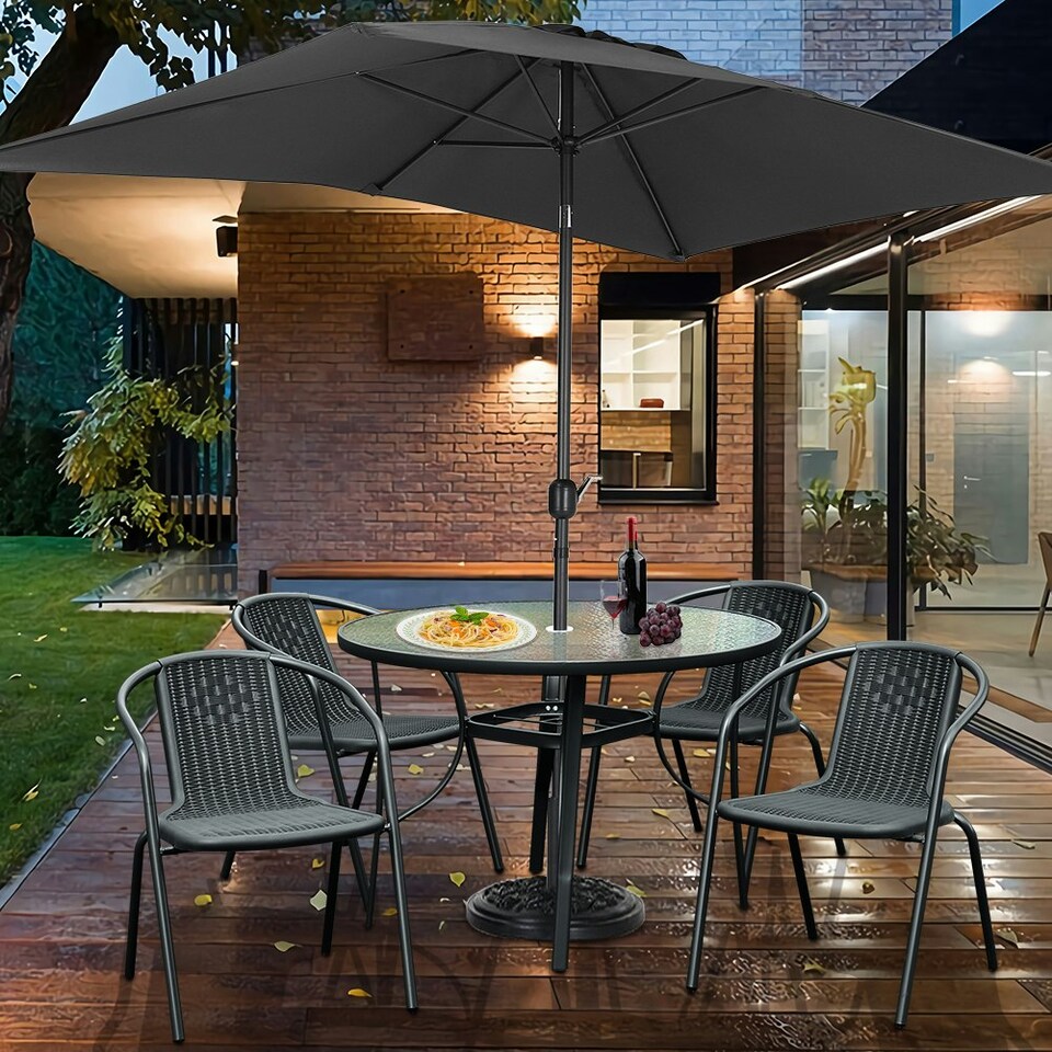 image 1 of Living and Home Round Tempered Glass Outdoor Coffee Table with Parasol Hole