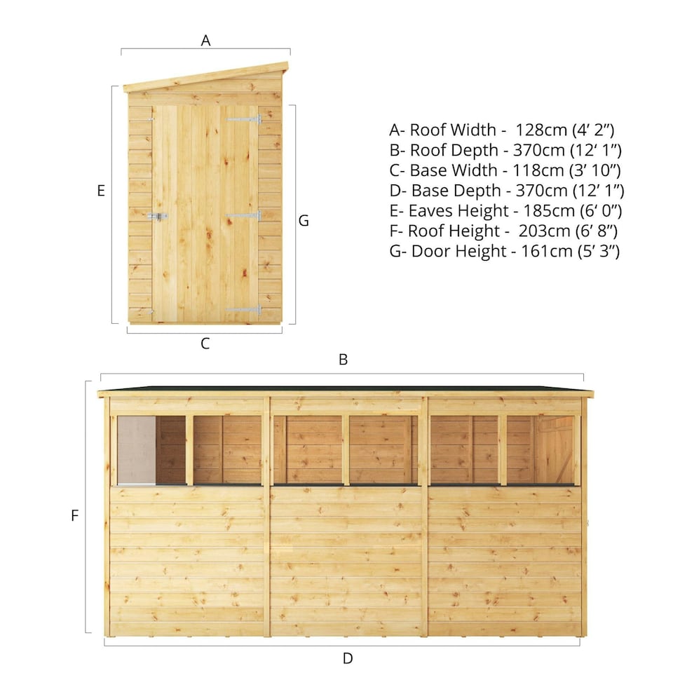 image 1 of 12 x 4 Modular Garden Shed Wooden Shiplap Pent Tongue and Groove Storage Brown