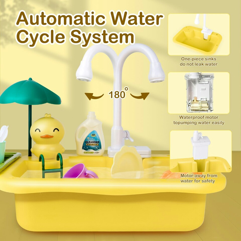 image 1 of Duck Sink Real Running Water Kitchen Accessories Prentend Play Children Gift