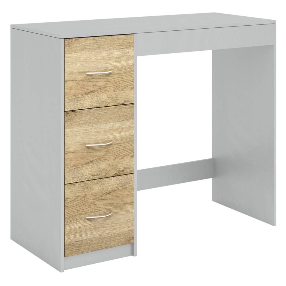 image 1 of 3-Drawer Wooden Desk and Dressing Table - Multi-Functional, 79.5x93x40 cm | Grey | Cool Grey & Oak | 22.5 x 43.5 x 98.5 | 1