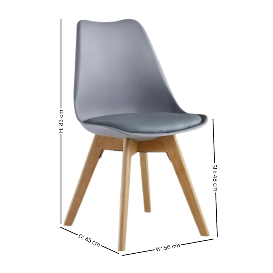 image 1 of Single Scandinavian Dining Chair with Leather Cushions Solid Wood Legs Grey