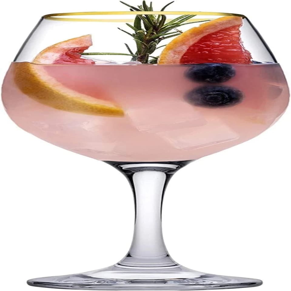 image 1 of Amber Gold Rimmed Wine Glass Drinking Glasses Sets Gift | Clear | Clear