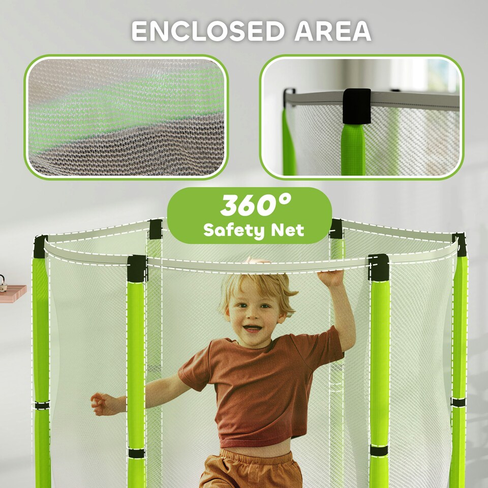 image 1 of AIYAPLAY 4.6FT Kids Trampoline with Safety Enclosure Net, Green