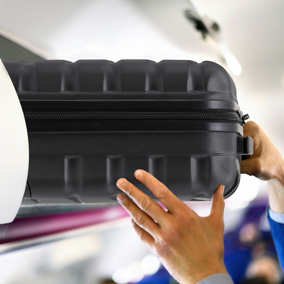 image 1 of Flight Knight 55x40x20 Ryanair Priority Cabin Suitcase, Also for EasyJet, Jet2, Lightweight,ABS Hard Shell, Durable 4-Wheel Cabin Case Pink | Rose | Cabin Bag