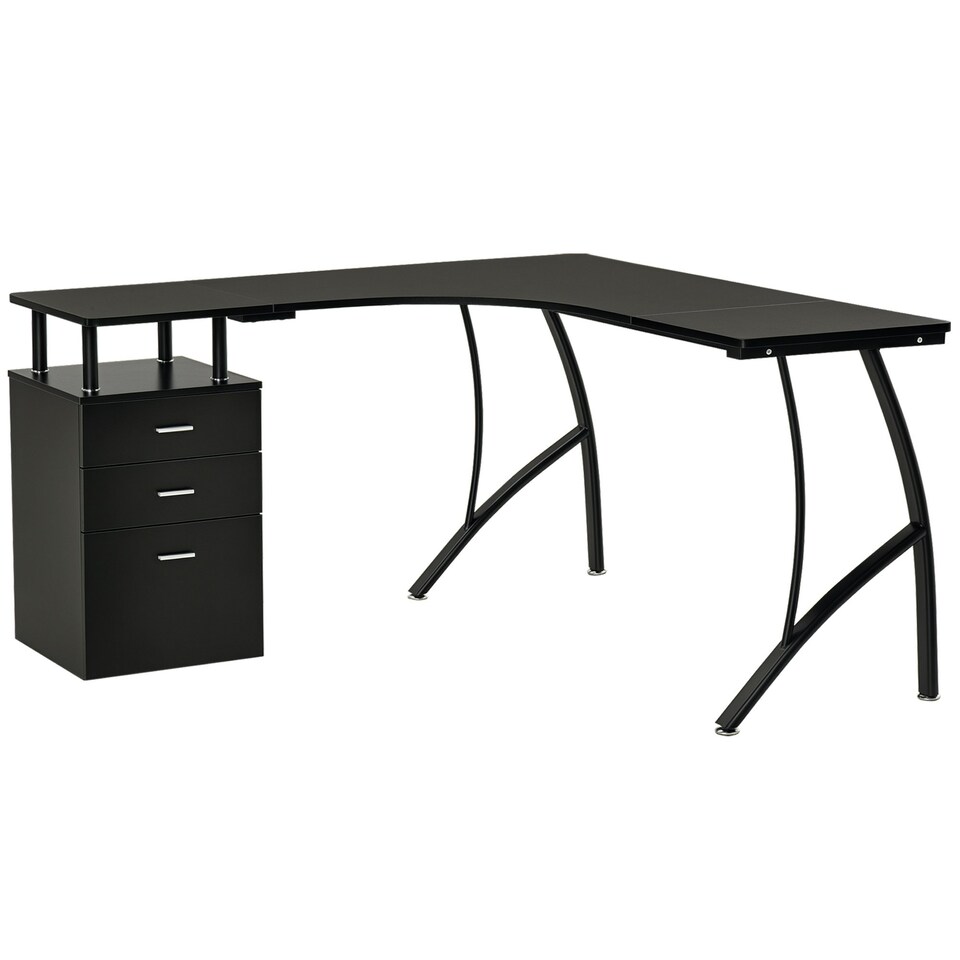 image 1 of HOMCOM L-Shaped Corner PC Desk Table w/ Drawer Home Office Workstation, Black