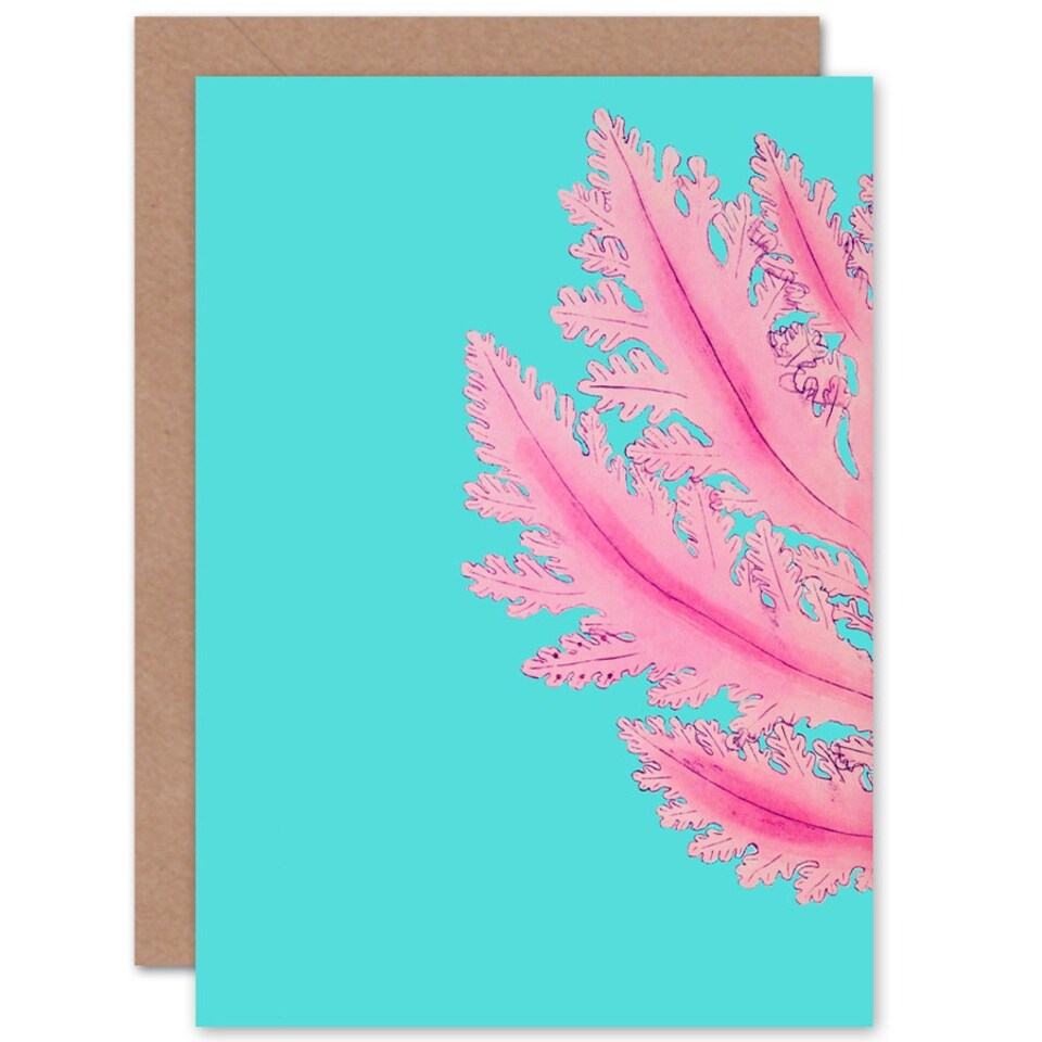 image 1 of Turquoise Sea Ocean Marina Plant Pink Art Card