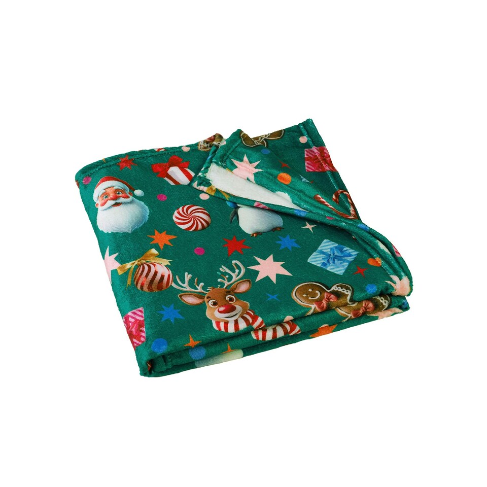 image 1 of Catherine Lansfield Christmas Icons Cosy Fleece 130x170cm Blanket Throw Green Green