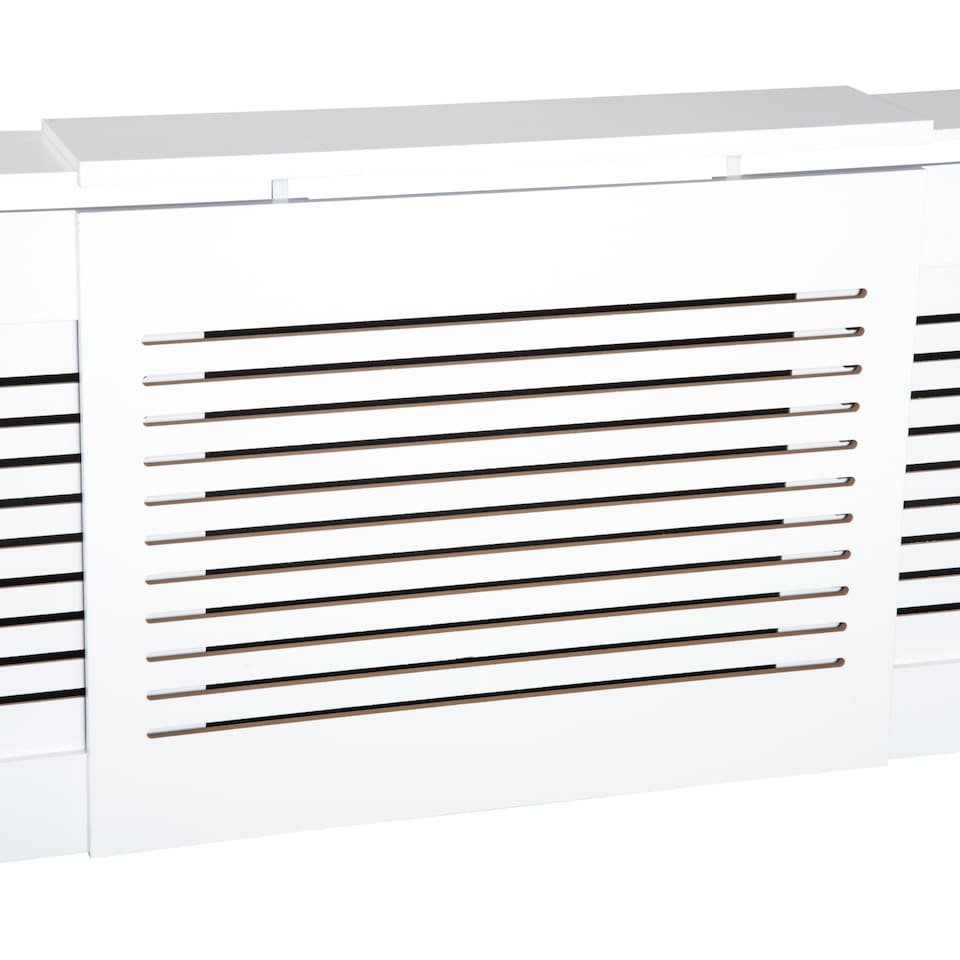 image 1 of HOMCOM Extendable Radiator Cover, Modern MDF White Painted Cabinet with Horizontal Slats for Living Room, Bedroom, 139-208.5L x 20.5W x 82.5H cm