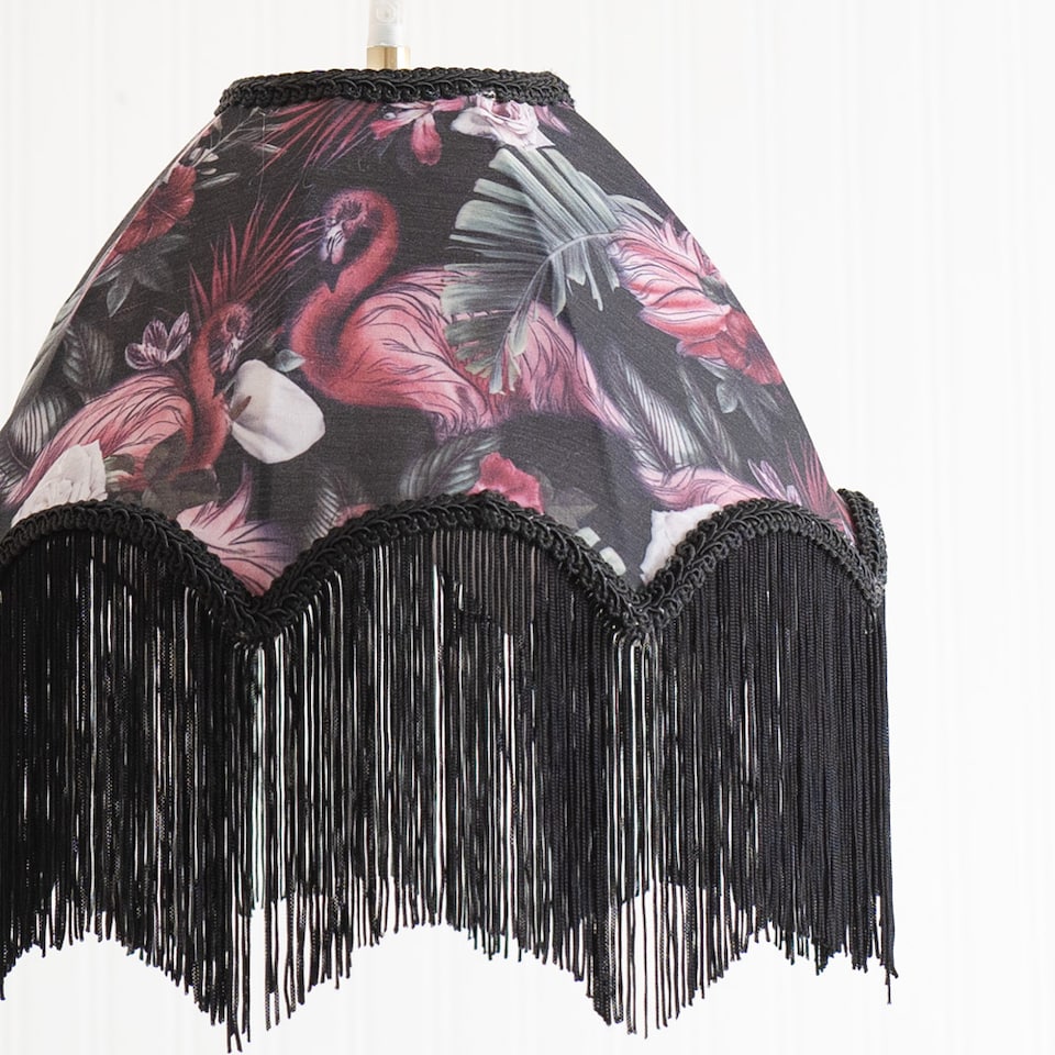 image 1 of ValueLights Rosette Scallop Flamingo Shade Black Tassels and Bulb