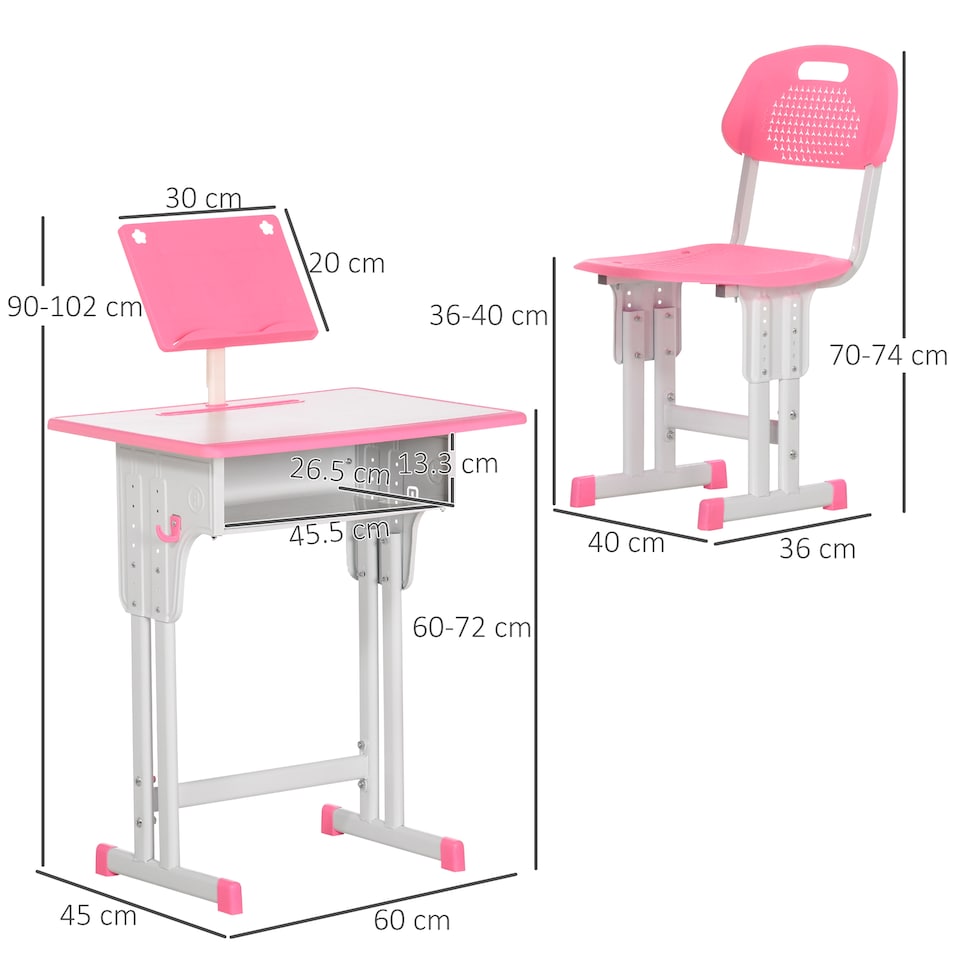 image 1 of HOMCOM Kids Desk and Chair Set w/ Drawer, Book Stand, Pen Slot, Pink