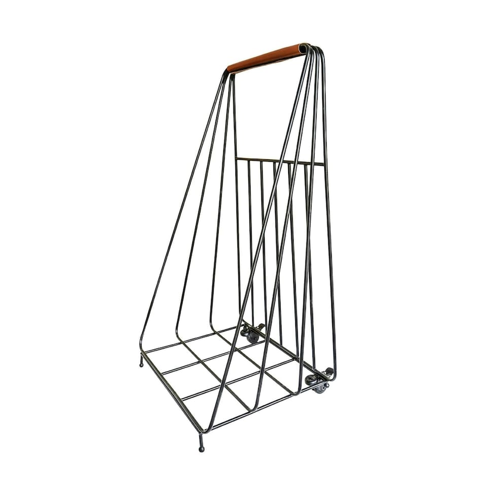 image 1 of Contempory Leather Handle Log Trolley N/A