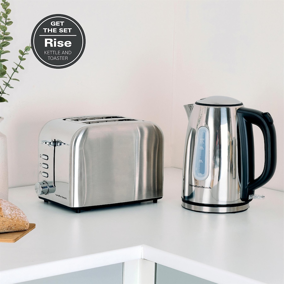 image 1 of Hamilton Beach Rise Kettle & 2 Slice Toaster Set - Polished