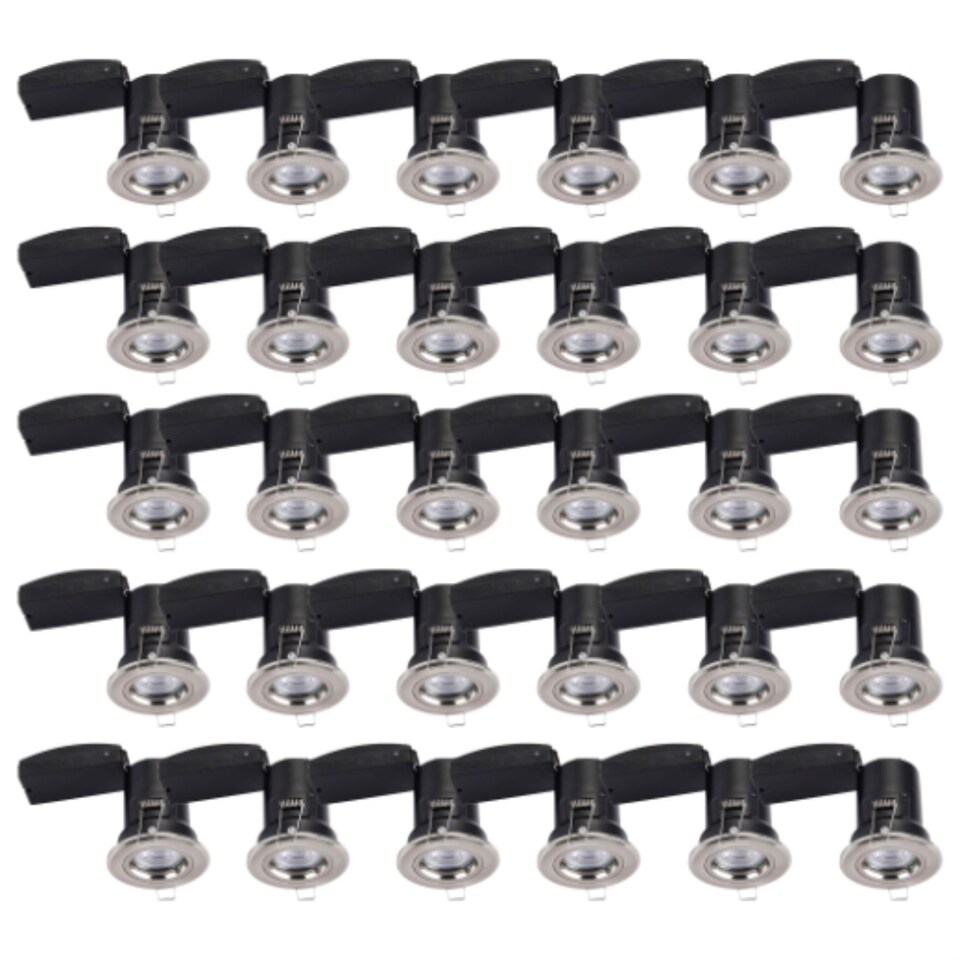image 1 of Set of 30 Fire Rated Downlights - Brushed Chrome Fixed GU10 Recessed