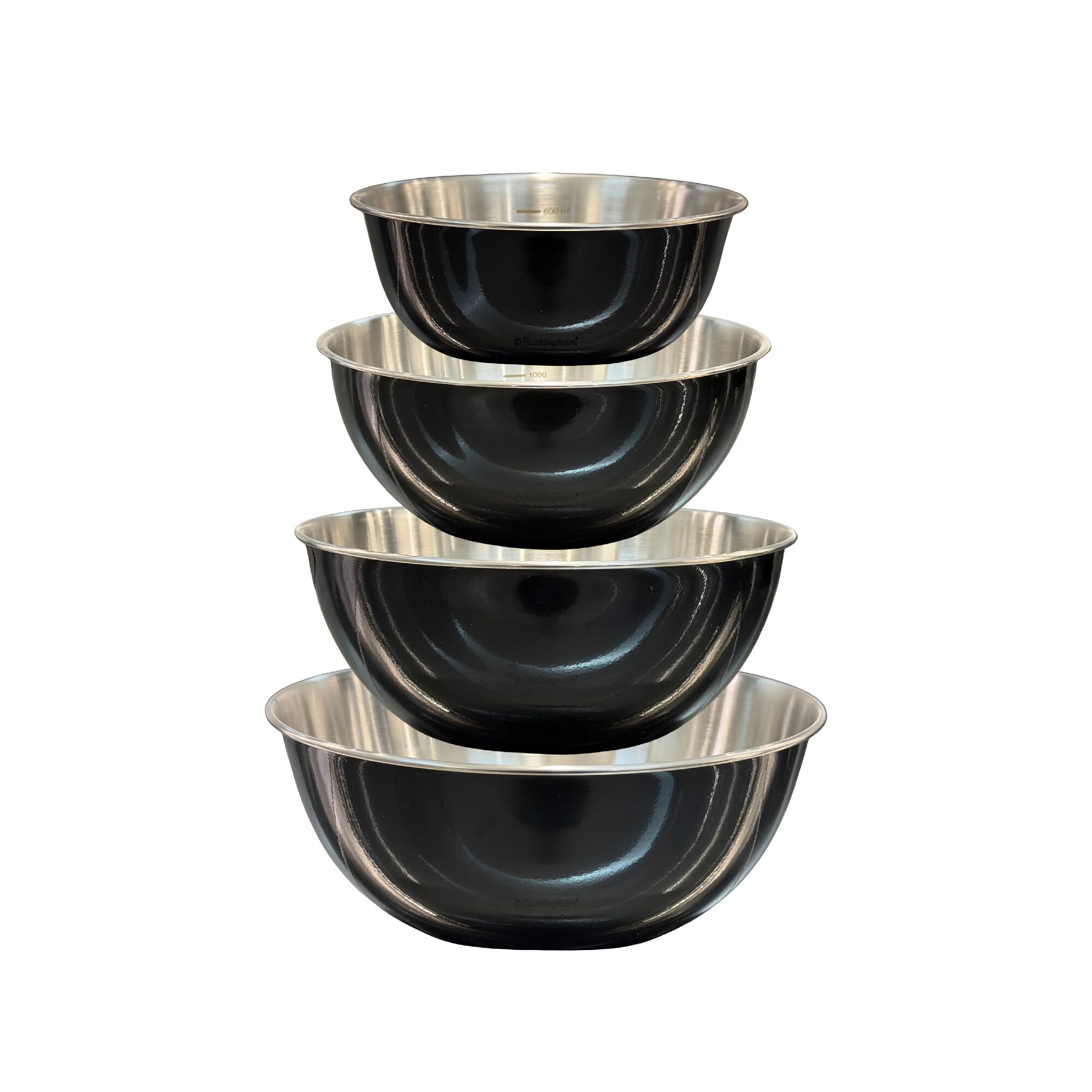 Buckingham Stainless Steel Set of 4 Mixing Bowls, Black - Tesco