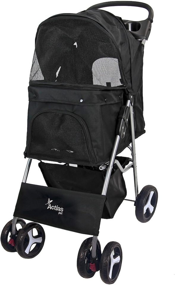 image 1 of Pet Stroller Dog Cat Puppy Pram Pushchair Travel Cart Jogging Buggy Carrier (Black)