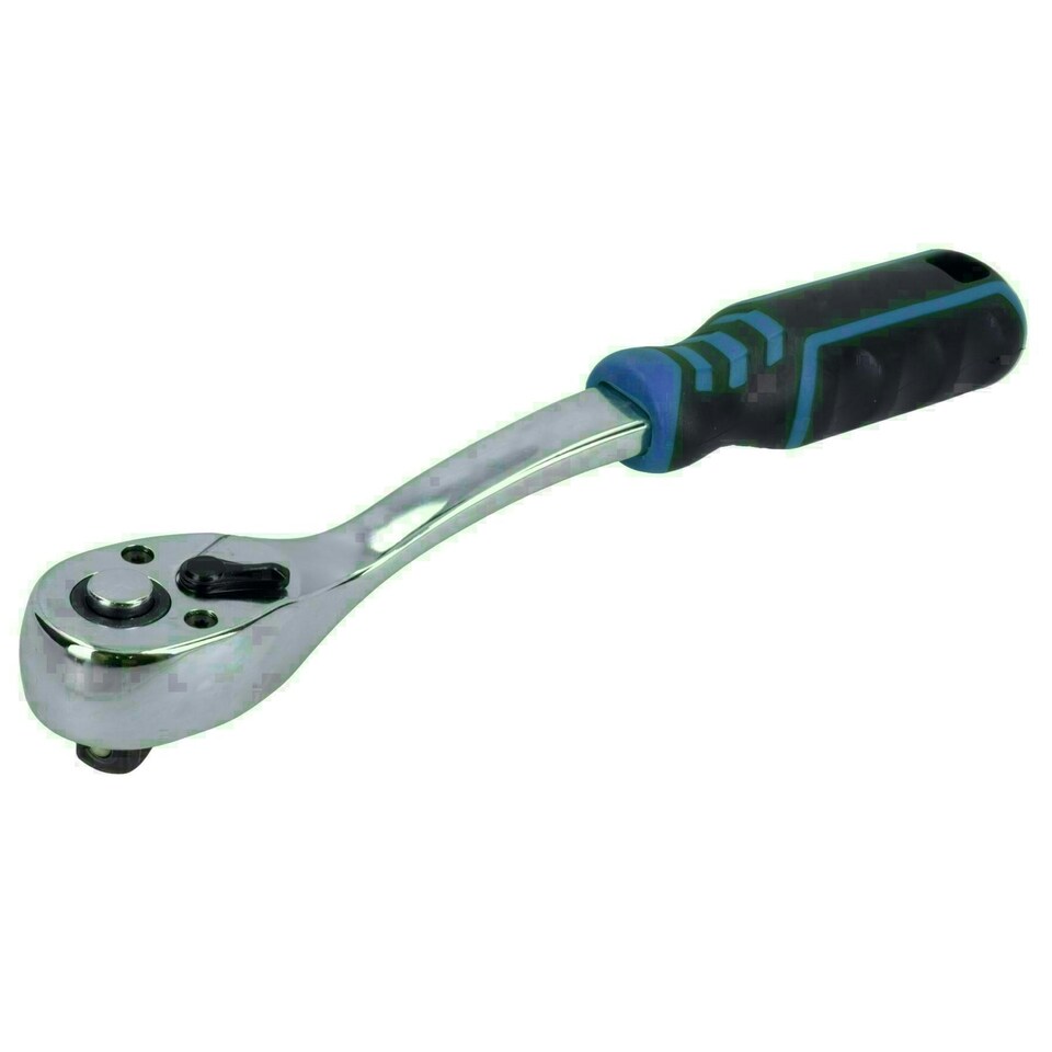 image 1 of 3/8in Drive Ratchet with Curved Rubber Grip Handle 90 Teeth Quick Release