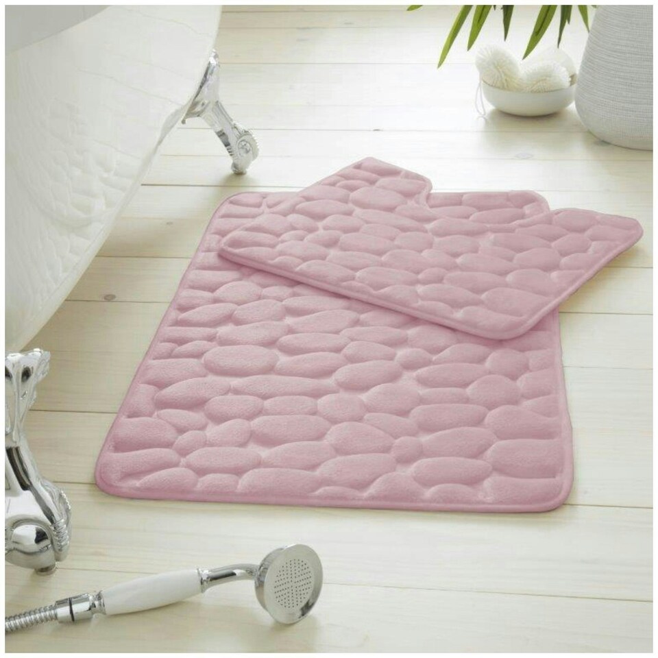 image 1 of VELVETIO 2Pc Pebble Bath Mat Set Memory Foam Bathroom Toilet Rugs Pink | Blush Pink