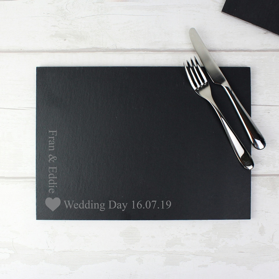image 1 of Personalised Heart Motif Slate Placemat Black