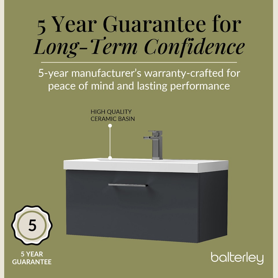 image 1 of 800mm Wall Hung 1 Drawer Vanity Basin Unit, Dark Grey, Pewter Handle | Grey | Soft Black | 399 x 810 x 390mm