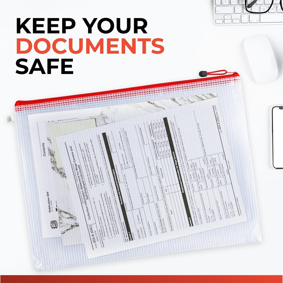 image 1 of Pack of 12 A5 Red Zip Strong Mesh Bags - Tough Waterproof Storage
