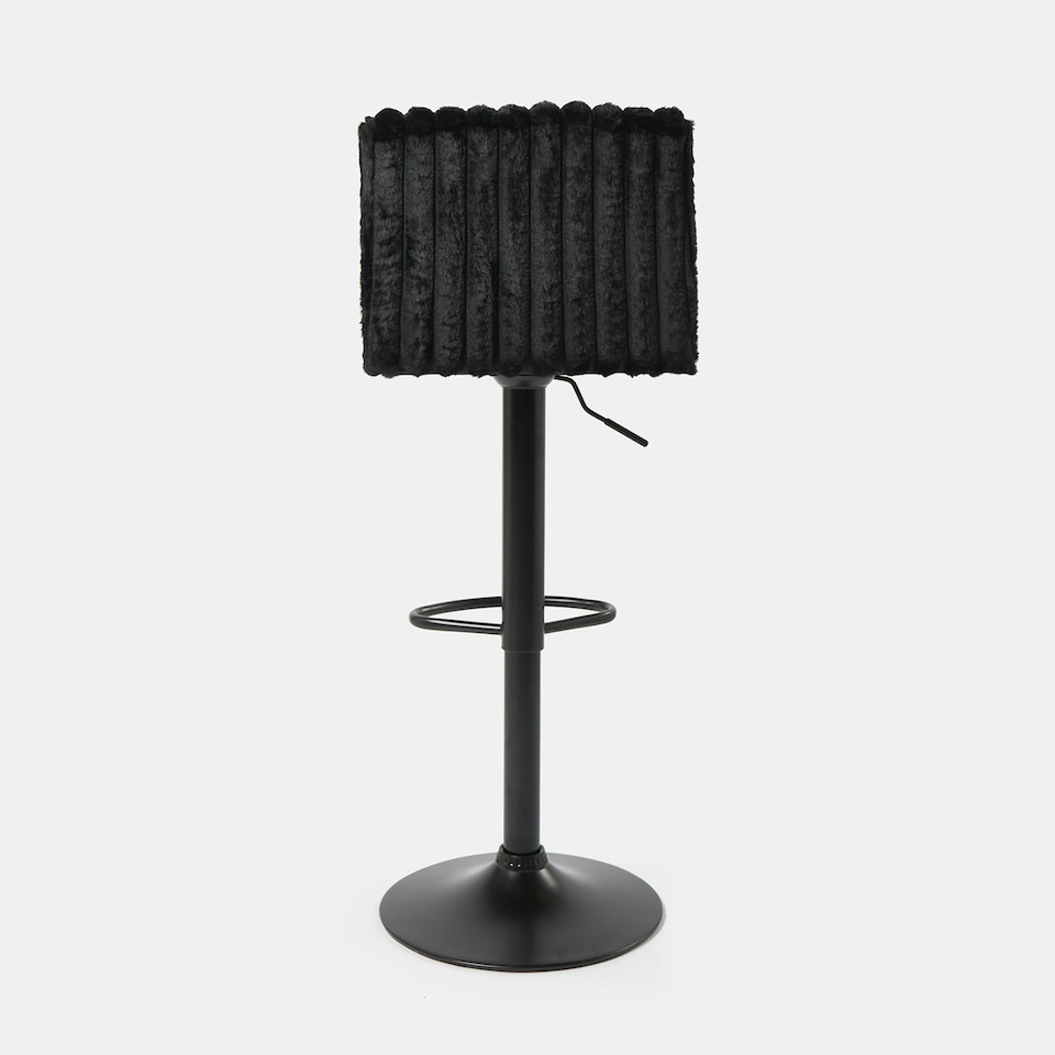 image 1 of OHS 2 x Faux Fur Ribbed Swivel Height Adjustable Counter Bar Stools Black