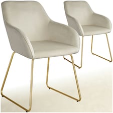 Dining Chair Jeane - velvet look, cantilever frame - Set of 2 Cream | Velvet Look Cream/Gold