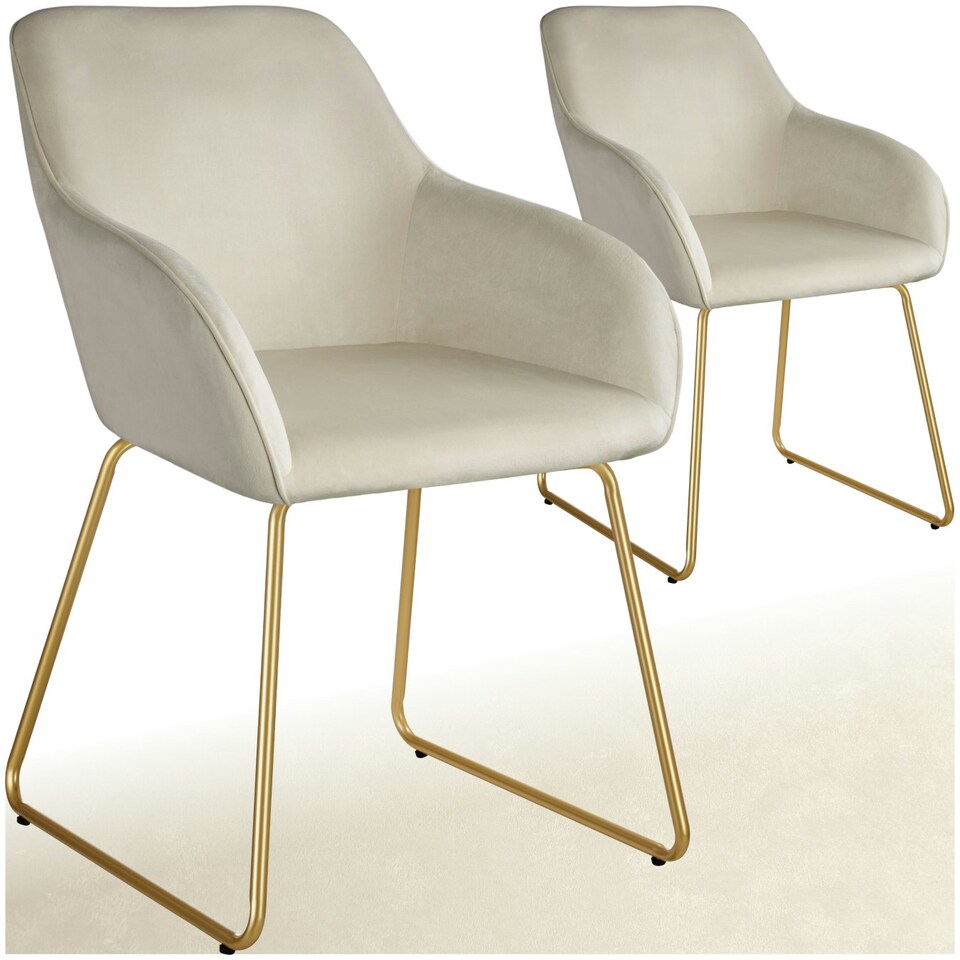 image 1 of Dining Chair Jeane - velvet look, cantilever frame - Set of 2 Cream | Velvet Look Cream/Gold