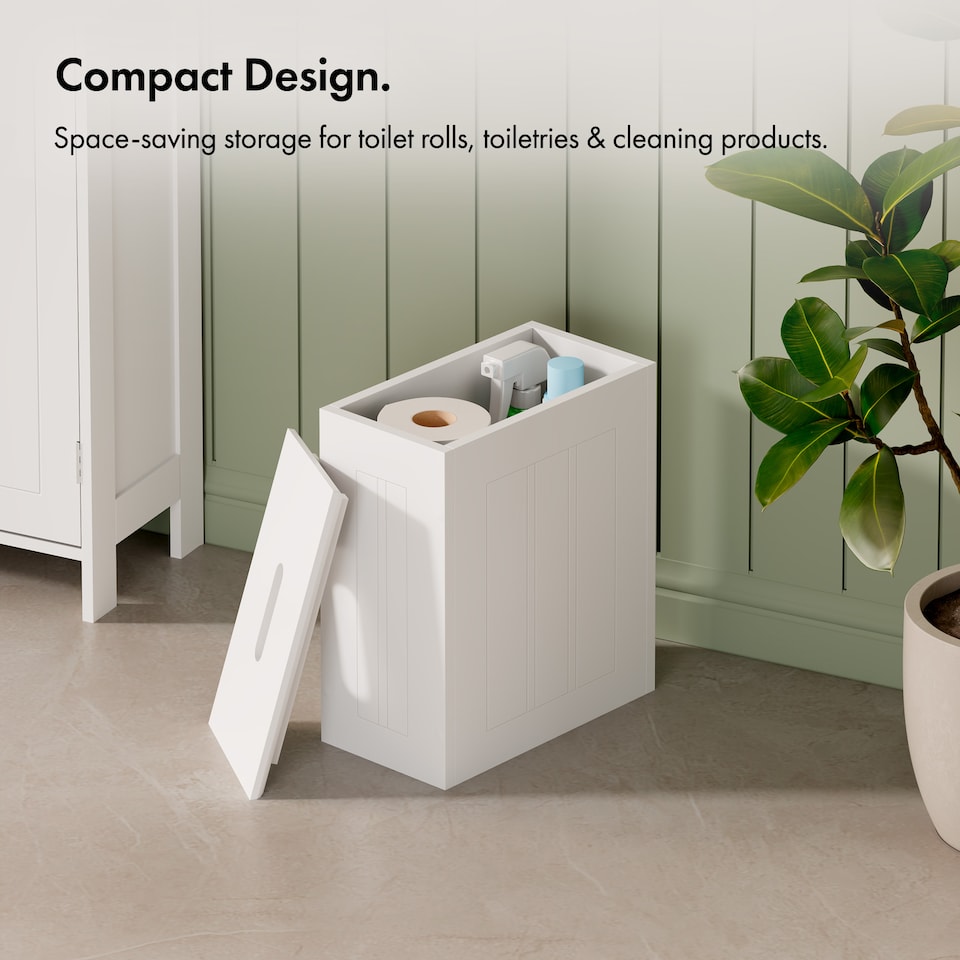 image 1 of VonHaus Holbrook White Bathroom Storage Box with Lid