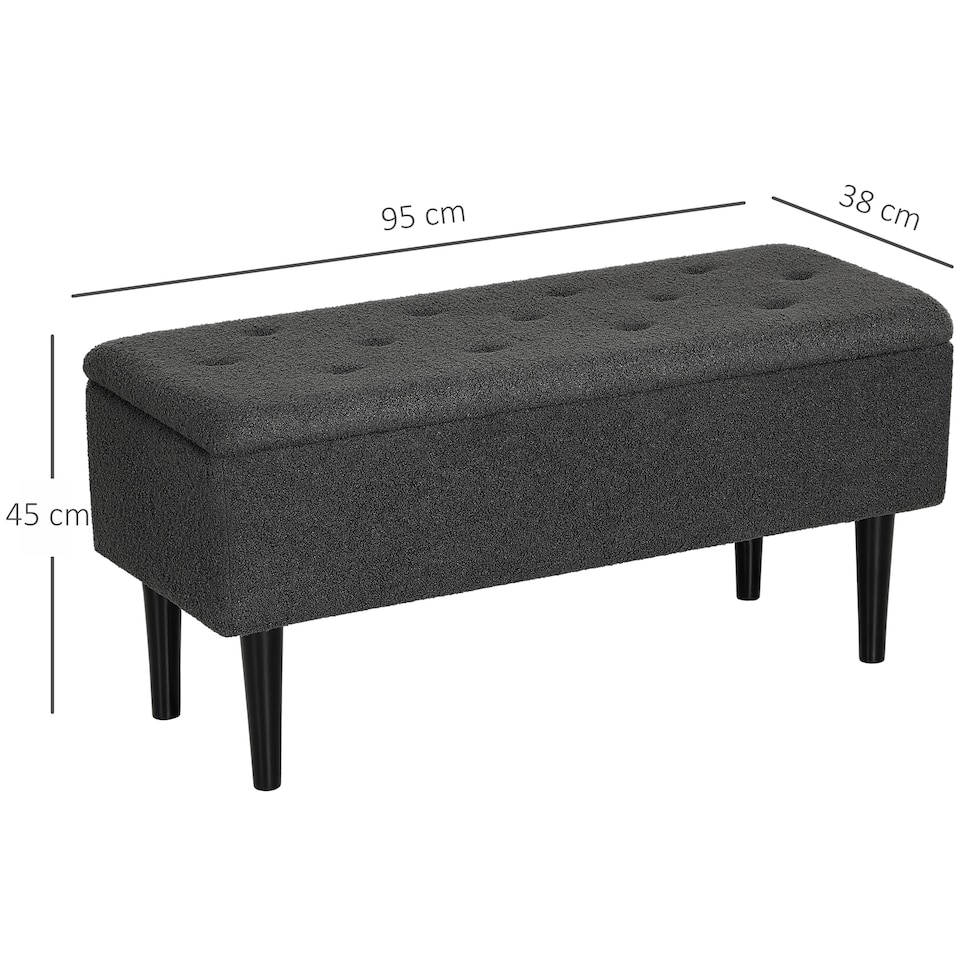 image 1 of HOMCOM 57L Storage Ottoman, End of Bed Bench with Wooden Legs, Fabric Footstool for Living Room, Bedroom, 95 x 38 x 45cm, Dark Grey | Grey | Dark Grey