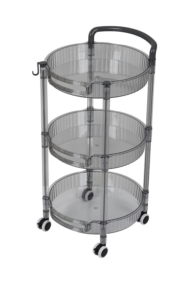 image 1 of Living and Home 3-Tier Multifunction Floor-standing Plastic Round Storage Cart Organizer Rack | Black