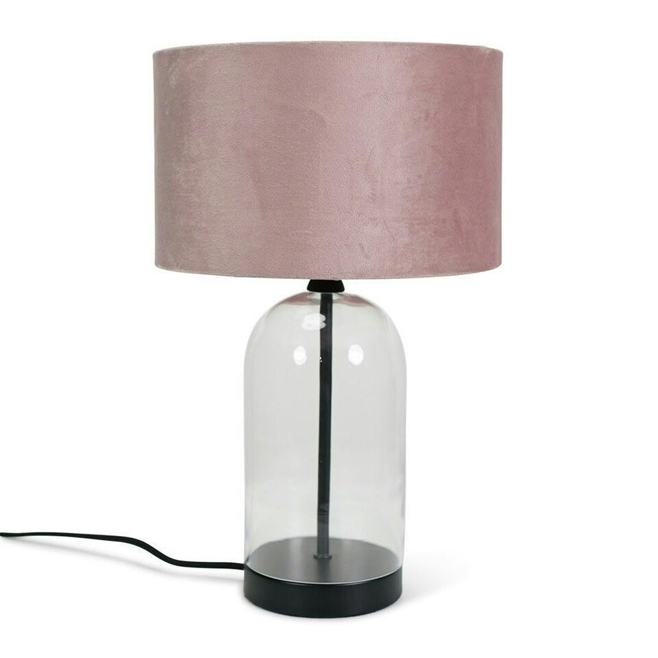 image 1 of ValueLights Jessy Glass and Black Metal Bedside Table Lamp with a Blush Pink Velvet Lampshade - Bulb Included Pink