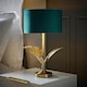 image 2 of ValueLights Christina Green Velvet with Gold Inner Drum Shade Gold Palm Leaf Table Lamp | Gold
