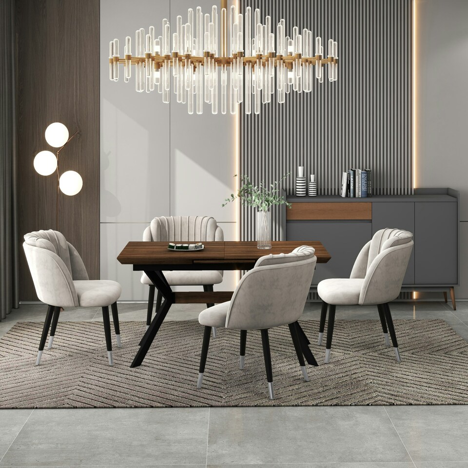 image 1 of Set of 2 Milano Velvet Dining Chairs with Stylish Ribbed Back Design, Black Metal Legs with Silver Tips Grey | Silver End Tips