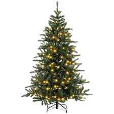 HOMCOM 6ft Artificial Christmas Tree with Warm White LED Light, Metal Base