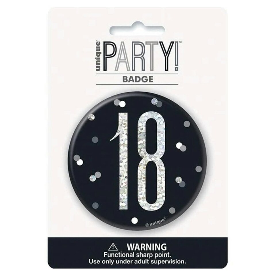image 1 of Unique Party Prismatic 18th Badge - Black/Silver - One Size